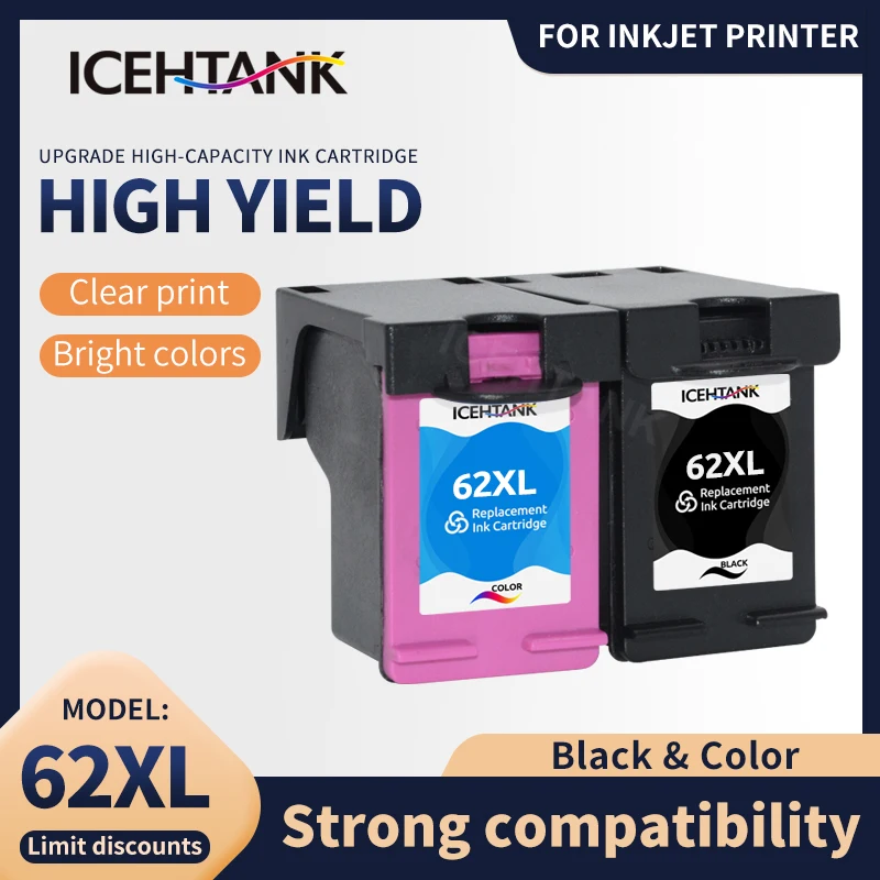 Icehtank 62XL Ink Cartridge Remanufactured For HP62 HP62XL Envy 5640 5660 7640 5540 5544 5545 5546 5548 Officejet 5740 200 | Компьютеры и