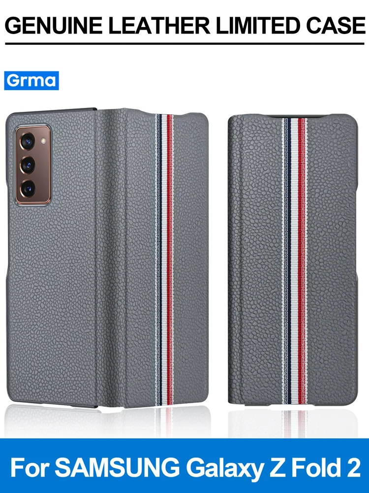 GRMA High End Genuine Leather Magnetic Flip Cover For Samsung Galaxy Z Fold 2 Case All Inclusive F916B F916N W21 5G Phone Shell