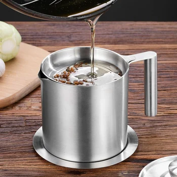 

New Stainless Steel Oil Filter Pot with Lid Filter Anti-Leak Oil Pot Inverted Oil Bottle Filter Oil Separation Oil 1.6L