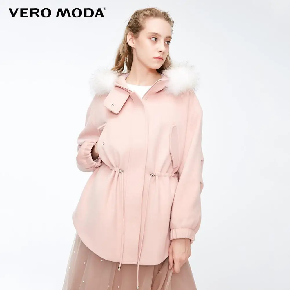 Vero Moda Женская Съемная енота с капюшоном шерстяное пальто парка пальто | 318327520