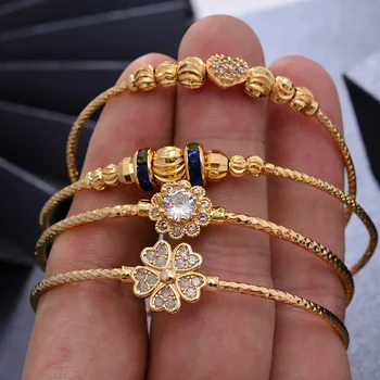

Wando 1pc Dubai India Charm Bracelet For Women Gold Beads Bangle Cute Bell Kids Girls Women Hand Jewelry Arab Gift Tendy 55-62mm
