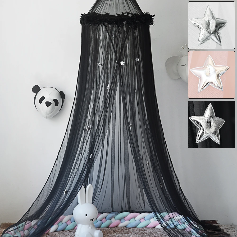3 Solid Color Hanging Mosquito Net Play Tent Round Bed Canopy Cute Feather and Star Decor Kids Baby Bedroom Summer | Дом и сад