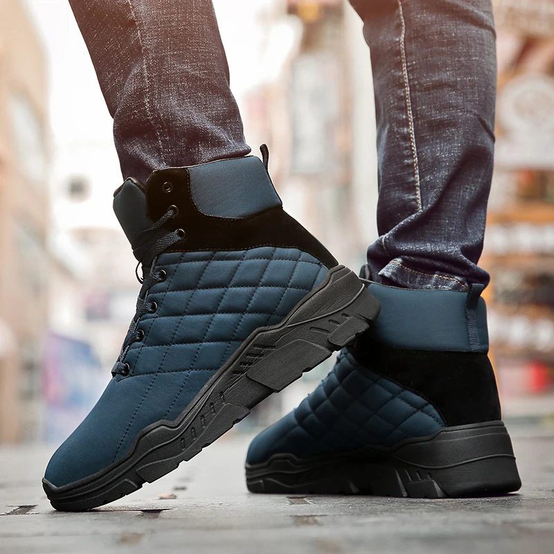Обувь с высоким берцем зимние кроссовки Для мужчин тепло и зимние ботинки на меху кроссовки черные, синие крутая Мужская Спортивная Атлетическая обувь большой размер 45