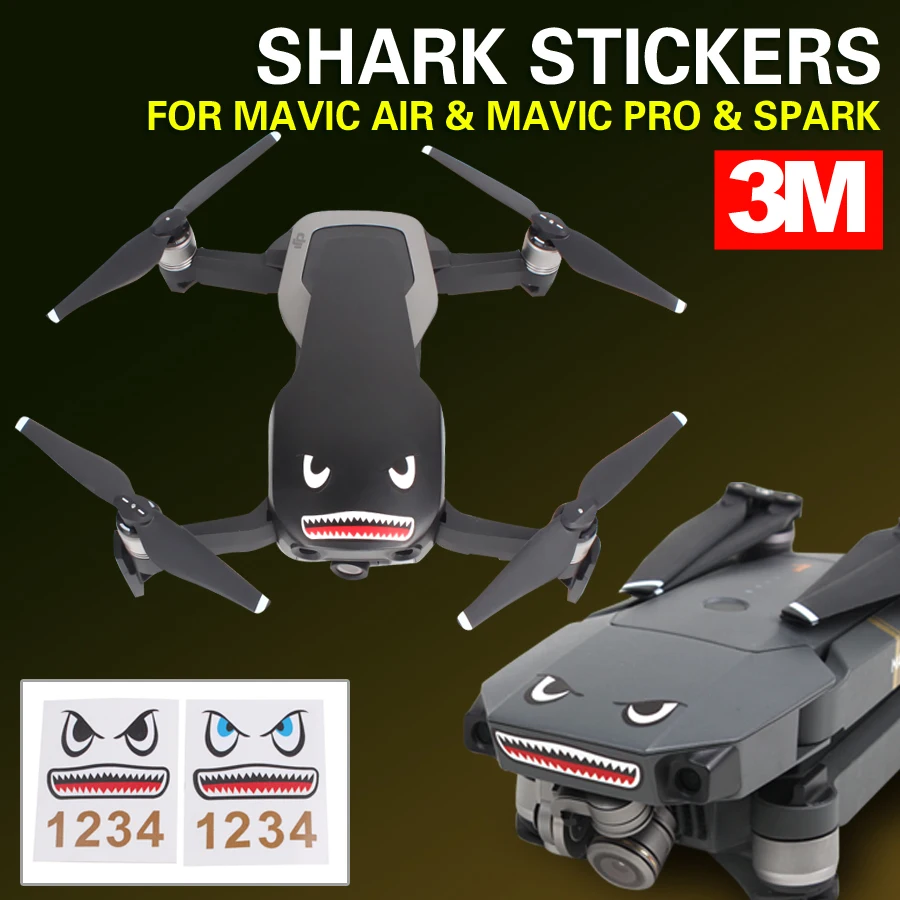 3M-Stickers-Shark-Face-Decals-Skin-Smarthpone-Stickers-for-DJI-MAVIC-2-PRO-Spark-MAVIC-Mini