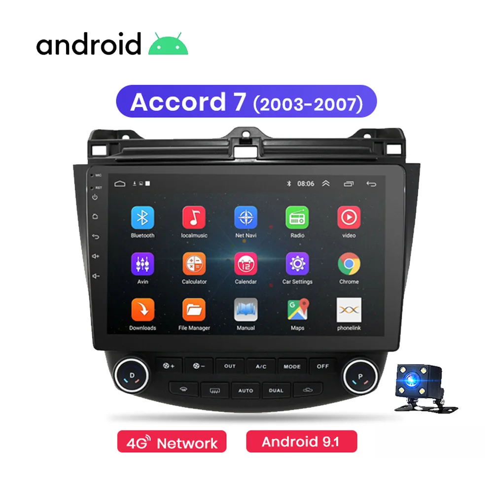 Android 9 1 2Din автомобильный Радио мультимедийный плеер для Honda Accord 7 2003-2007 gps-навигатор