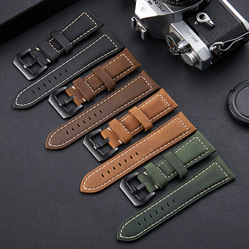 

22-26mm Genuine Cowhide Leather Watch Band For Men Sport Watch Straps Fashion High Quality Matte Brown Watchbands Replaceable