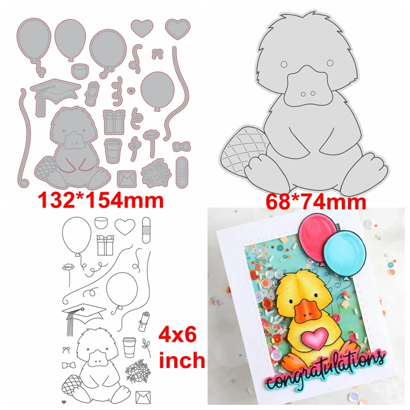 

Cute Duckbill Die Cut+Clear Stamp Celebratory Duckbill Metal Cutting Dies+Clear Stamp For Card Making Decoration New 2019