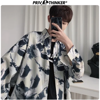 

Privathinker Men Vintage Chinese Style Ink Print Shirts 2020 Hip Hop Loose Long Sleeve Shirt Japan Streetwear Harajuku Shirt