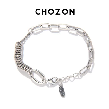 

Korea Dongdaemun Fashion Cool Sterling Silver S925 Ring Stitching Chain Hand Jewelry Female Retro Thai Silver Couple Bracelet