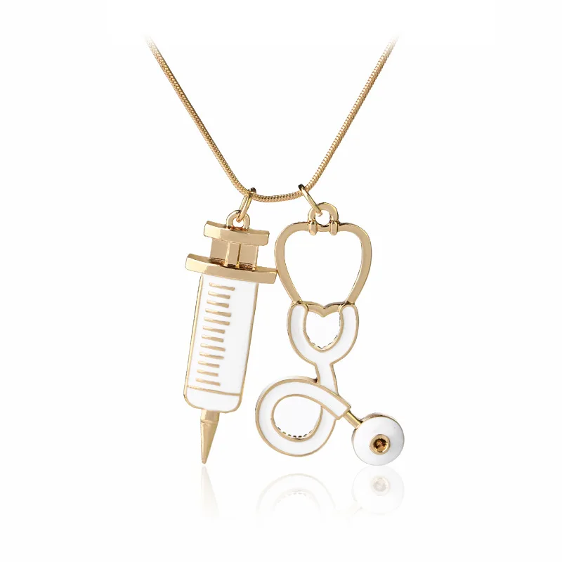

2020 Mystery Doctor Doctor Syringe Stethoscope Necklace Fashion Jewelry Chain Necklaces A1762