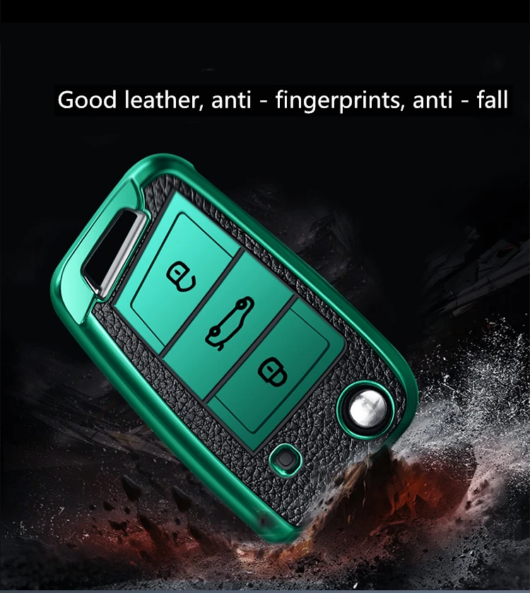 가죽 + TPU 자동차 키 케이스, 접이식 원격 고리 커버 키 체인, 폭스 바겐 MK7/GTI 7/골프 7/골프 R 스코다 옥타비아 A7 용