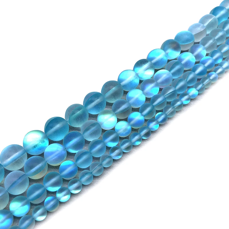 Light Blue Frost Moonstone Gem Matte crystal Round Beads 6 8 10 12MM Fit Diy DIY Chrams Necklace Bracelets For Jewelry Making