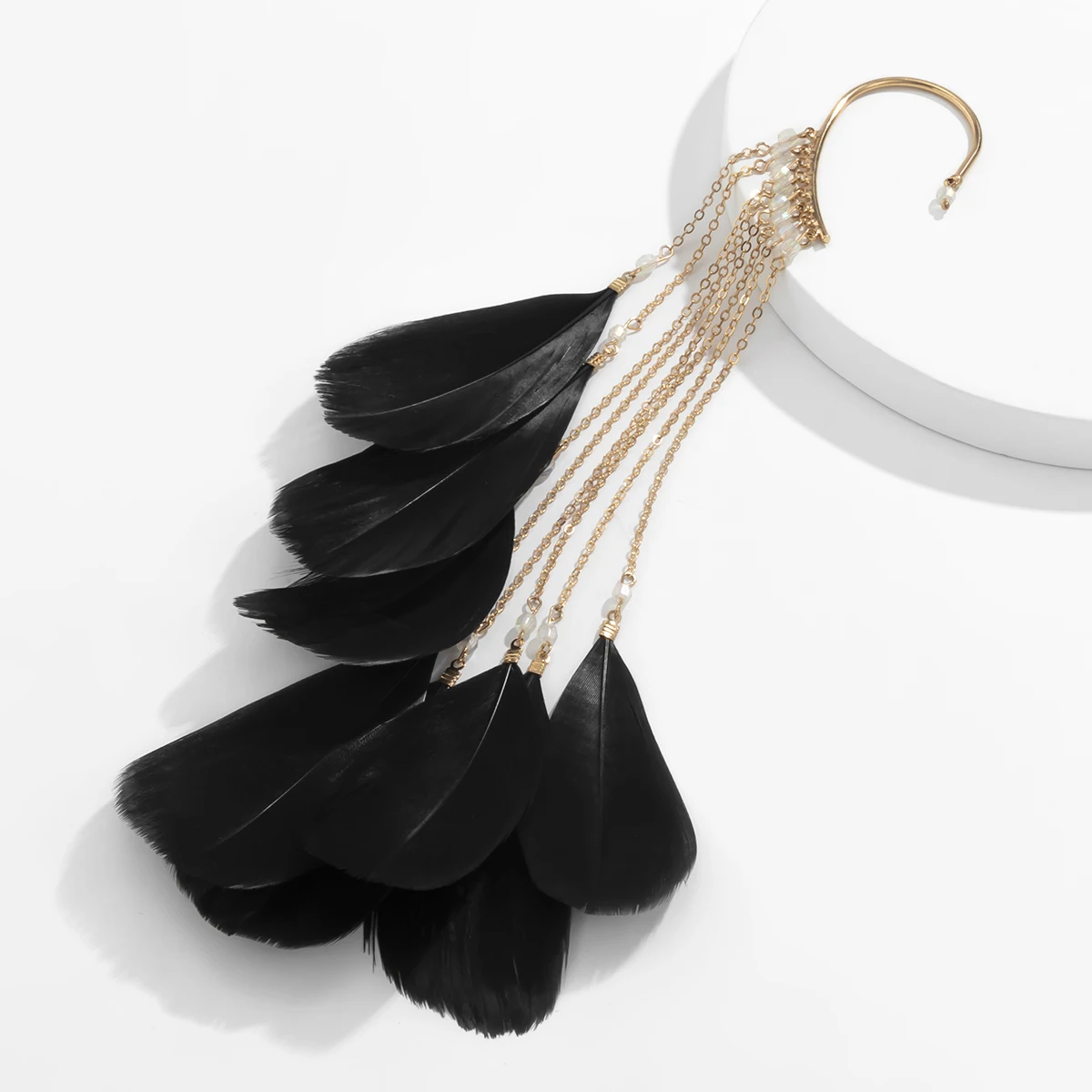Unusual Earrings Big Feather Long Tassel Dangling Creative Clip Earrings For Women Party Jewelry 1pcs,ear clip earrings,clip earrings,ear clip,ear accessories