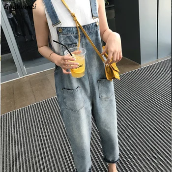 

Jumpsuits Women Denim Loose Soft High Quality Streetwear All-match Korean Style Girls Chic Casual Pocket Ankle-length Harajuku