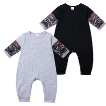 Детская одежда для новорожденных, хлопковый комбинезон для новорожденных мальчиков и девочек с рукавами-татуировками в стиле пэчворк, детский комбинезон, детская одежда