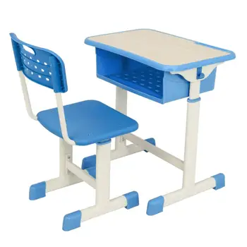 

Adjustable Student Desk Chair Set Primary School Kid Blue Desk Children Study Writing Homework Table With Drawer 60x40x63cm