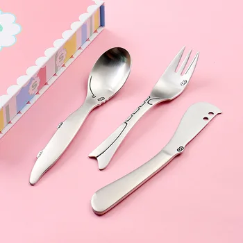 

Cartoons 304 Stainless Steel Kid Cutlery Spoon Fork Knife With Gift Box