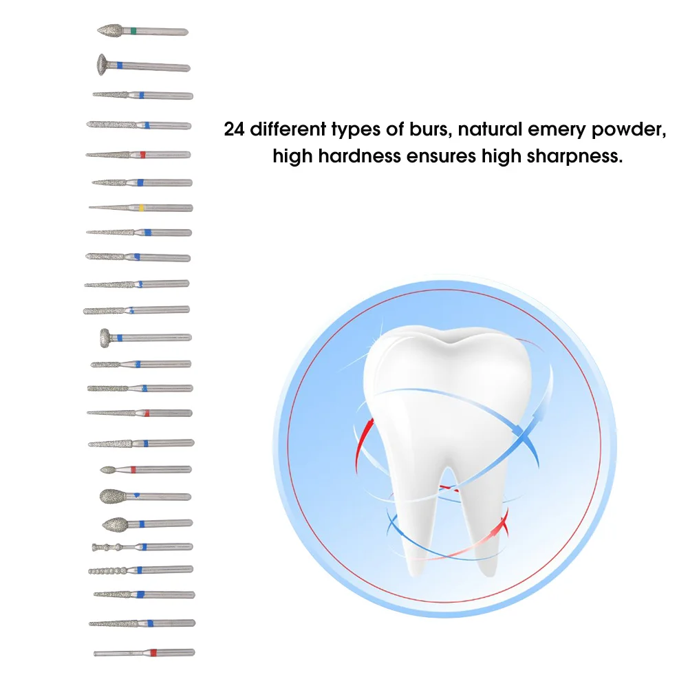 

24pcs Dental Teeth Polishing Drill Bits Set with 24 Holes Bur Stand Organizer Container Clear Cover Dental Accessory