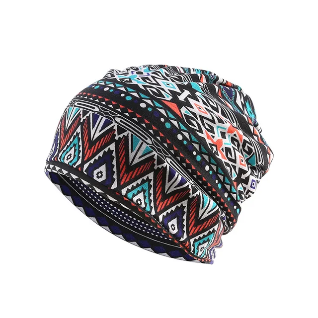 Autumn Winter Skullies Beanies Vintage Design Dual-use Hats For Ladies Thin Girl Fashion Feminino Scarf Muslim Head Wrap Cap style 6