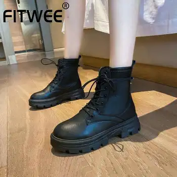 

FITWEE New Ankle Boots Woman Lace Up Thick Bottom Winter Shoes Woman Fashion Cool Short Boots Woman Footwear Size 35-39