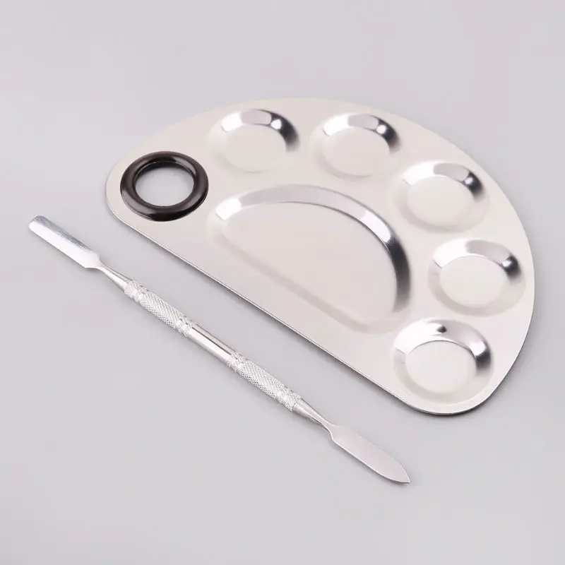 Stainless Steel Paint Palette Tray Mixing Rod Spatula Set For Nail Art Supply School Supplies Watercolor Oil Painting Makeup