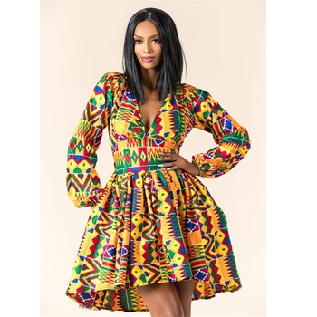 Nana V-neck Kente Full Sleeve Dresses
