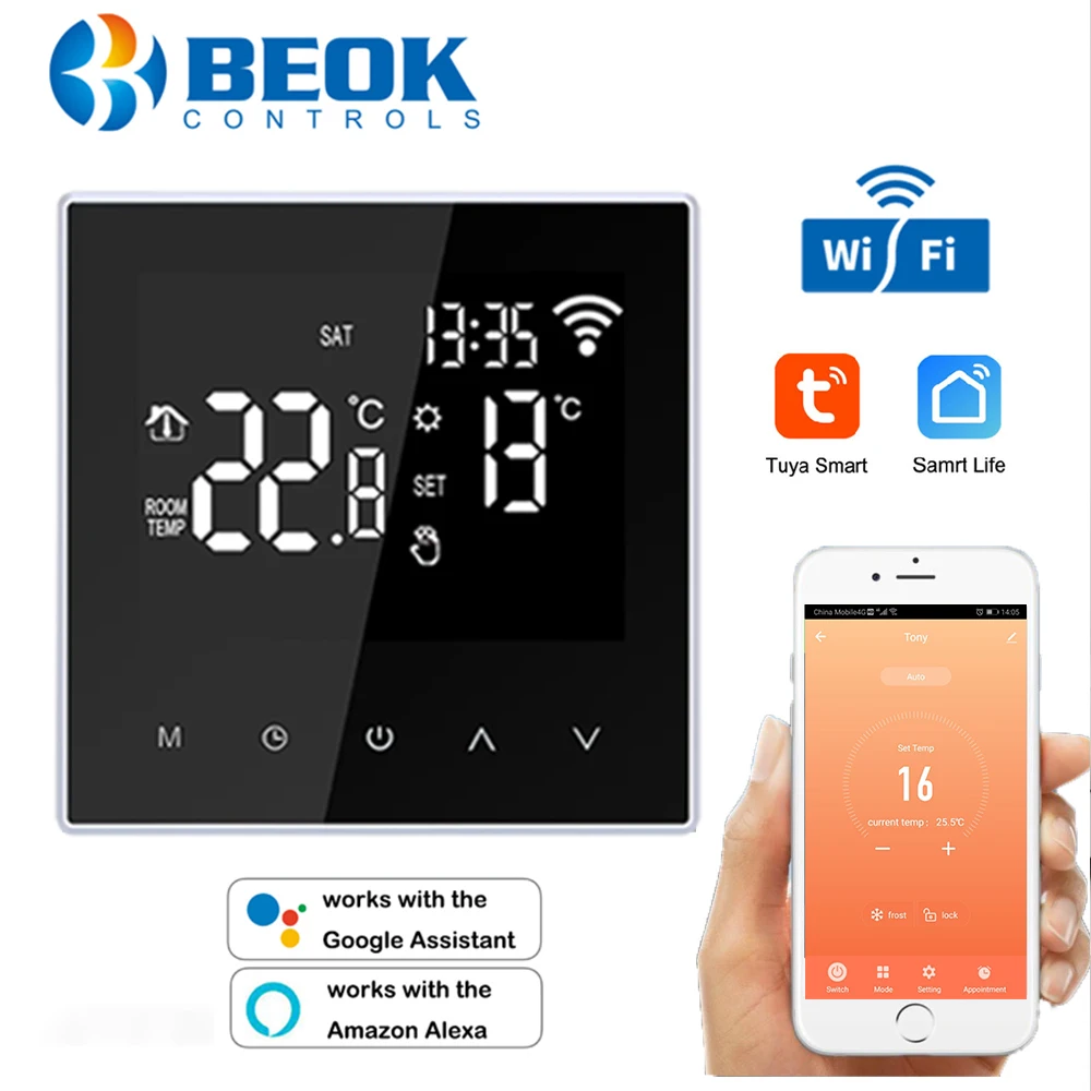 Beok Smart Home Wifi Thermostat for Water Underfloor Heating Temperature Controller Power Control Work with Alexa Tuya Google