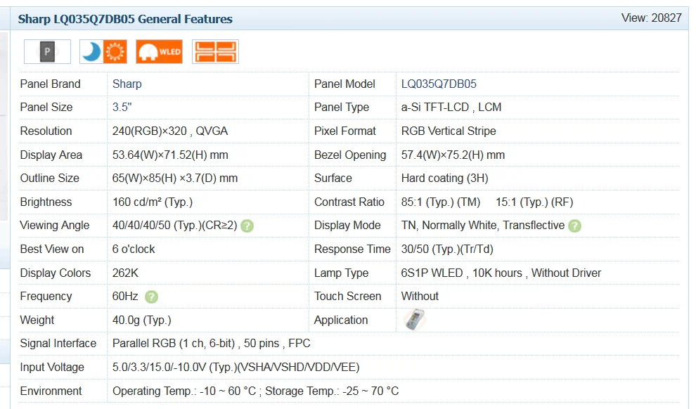 Wisecoco LQ035Q7DB05 3,5 дюймов tft ЖК-панель экран для ручной и КПК солнечного света читаемый дисплей TN трансфлекторный