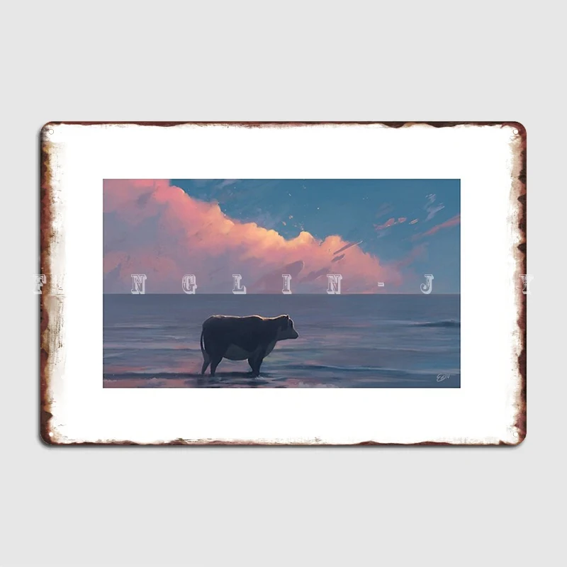 A Cow At The Sea металлический знак таблички Винтаж гостиная стена пещера оловянный