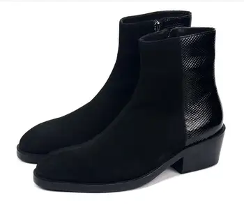 

New winter pointed toe ankle boots men nubuck leather chelsea boots men shoes black handmade genuine leather men's boots