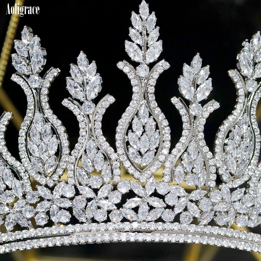 Luxury Big Cubic Zirconia Wedding Crowns Platinum Plated CZ Tall Tairas Unique Design Zircon Birthday Party Sweet 16 Headpieces