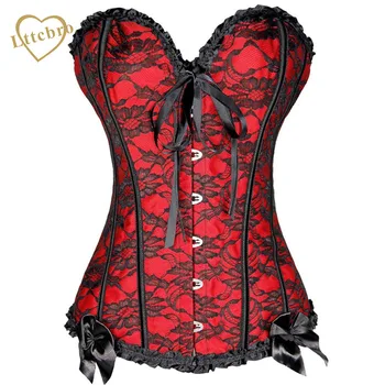 

Red Lace Corset With Bow Ruffle For Women Plus Size Waist Corset Blue Corset And Bustier Outwear Overbust Corset Top