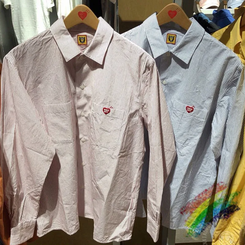 Red Blue HUMAN MADE Striped shirt Men Women 1:1 High-Quality Streetwear Top Tees HUMAN MADE Shirts Red Blue HUMAN MADE Striped shirt Men Women 1:1 High-Quality Streetwear Top Tees HUMAN MADE Shirts