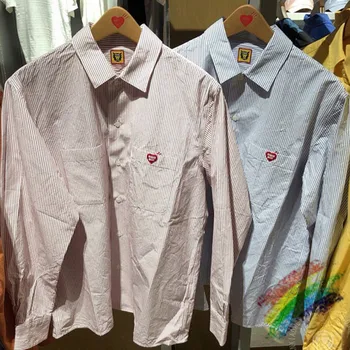 

Red Blue HUMAN MADE Striped shirt Men Women 1:1 High-Quality Streetwear Top Tees HUMAN MADE Shirts