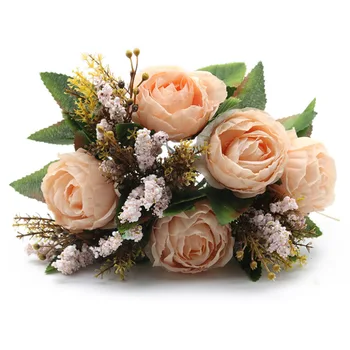 

Wedding Decoration 5 Heads Silk Artificial Flowers Bouquet Fall Vivid Peony Decorative Fake Flowers For Home Party Garden Supply