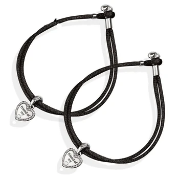 

NEW 100% 925 Sterling Silver Minimalist Original FRIEND OF MY HEART HANGING CHARM Fabric Cord Black Bracelet Set CS1717