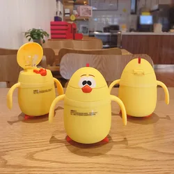 Children's thermos mug with straws for kindergarten baby babies with handle water cup 304 stainless steel