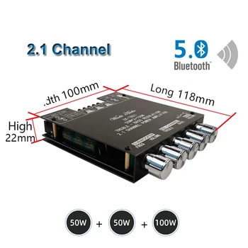 2*50W+100W Bluetooth 5.0 TPA3116D2 Power Subwoofer Amplifier Board 2.1 Channel Class D TPA3116 Audio Stereo Equalizer Amp 1