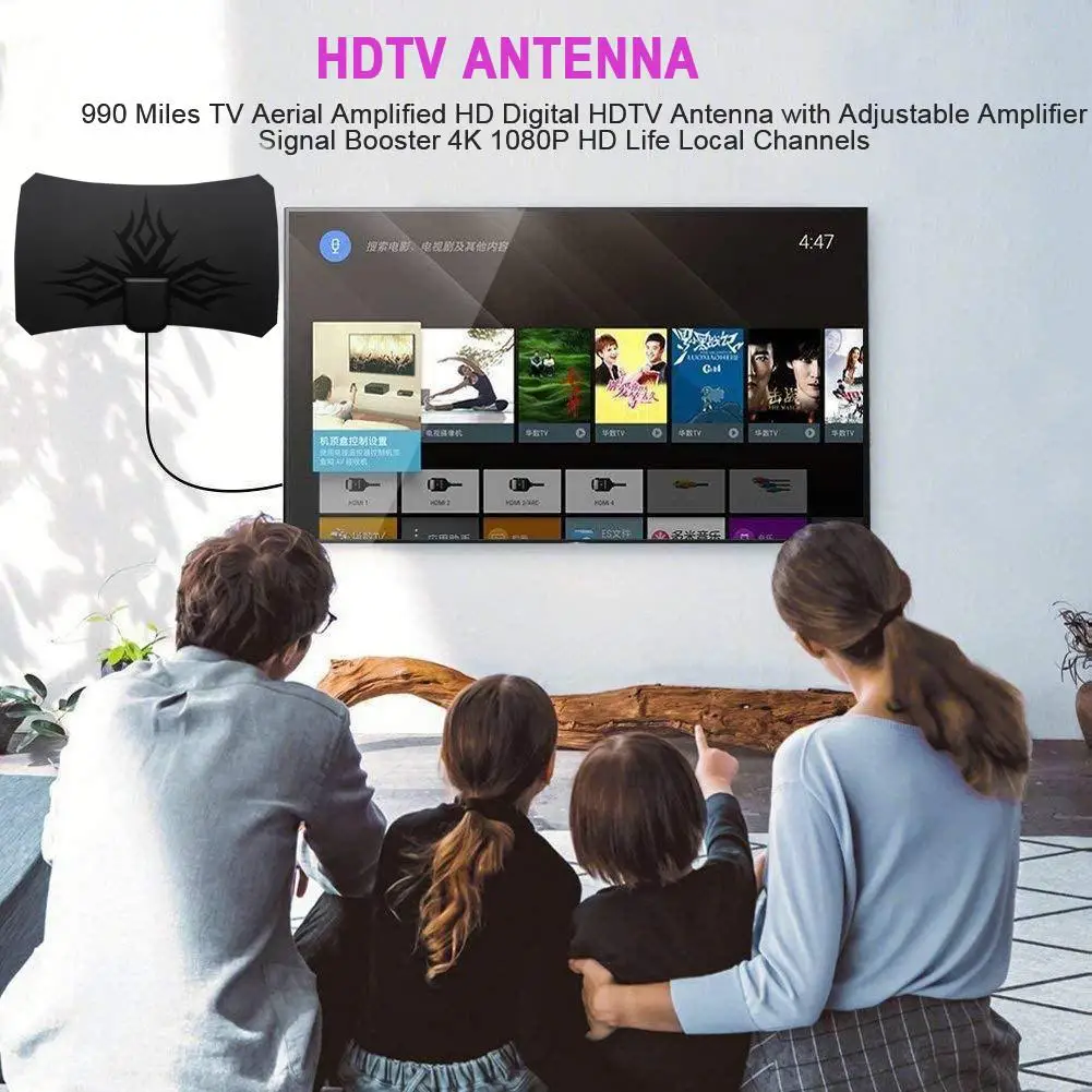 4K цифровая HDTV Антенна Внутренняя антенна с усилителем 980 миль диапазон HD1080P DVB-T2 Freeview tv для жизни местные каналы вещания