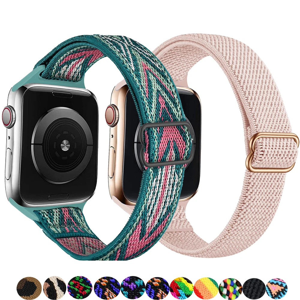 

Slim Scrunchie Strap for Apple watch band 40mm 44mm 38mm 42mm Adjustable Elastic Nylon solo Loop bracelet iWatch 3 4 5 6 se band