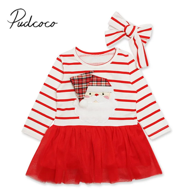 Весенне-осенняя одежда для малышей 2020 Рождественское платье-пачка в полоску с