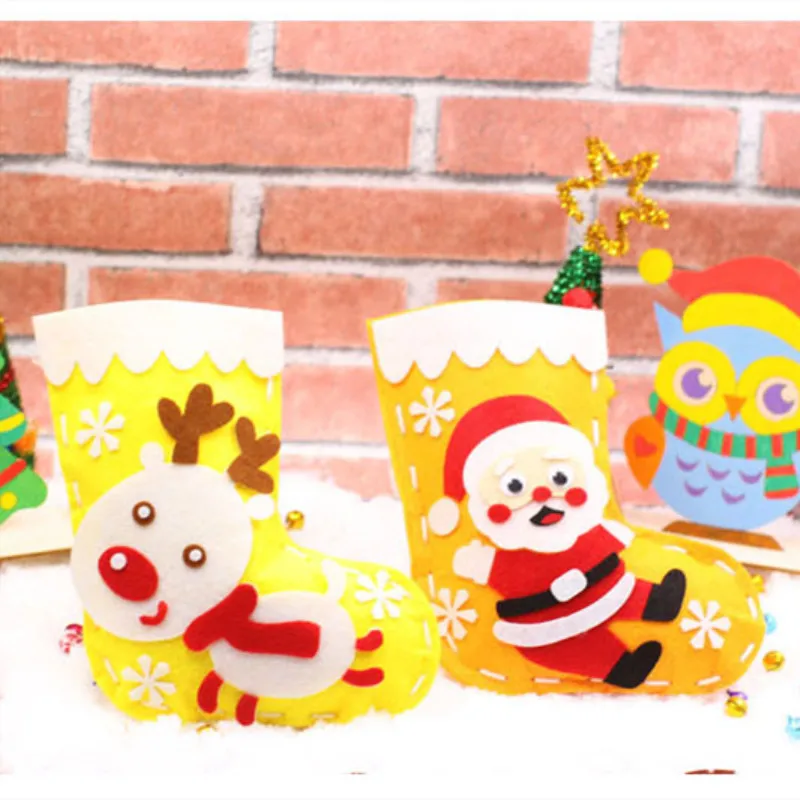 Рождественские чулки DIY набор ручной работы мультфильм носок подарочная упаковка сумка Детская игрушка Санта Клаус нетканый подарок конфеты мешок Рождественский орнамент