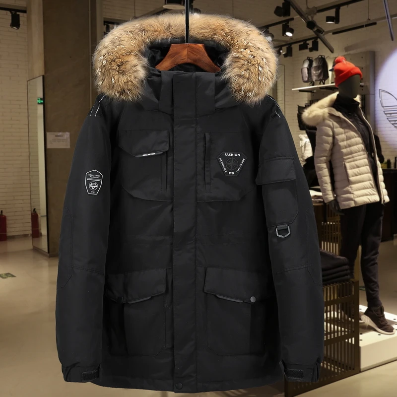 Thicken Men's Down Jacket With Big Real Fur Collar Warm Parka -30 degrees Men Casual Waterproof Down Winter Coat Size 3XL