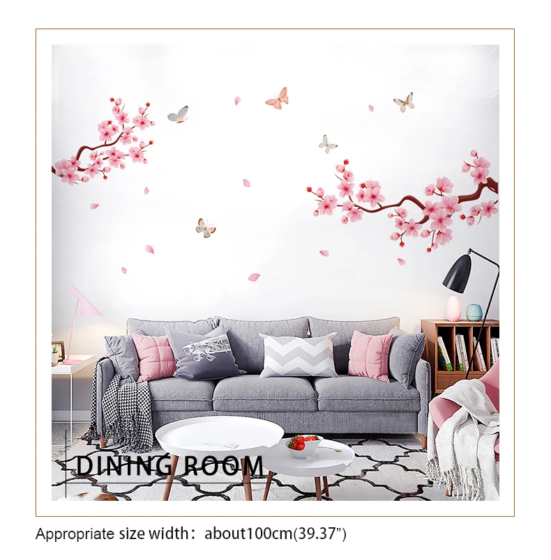 2 шт./компл. большая гостиная наклейка на стену цветы персиковый цвет Розовый Вишневый цветок Романтический скандинавский стиль Современный домашний декор
