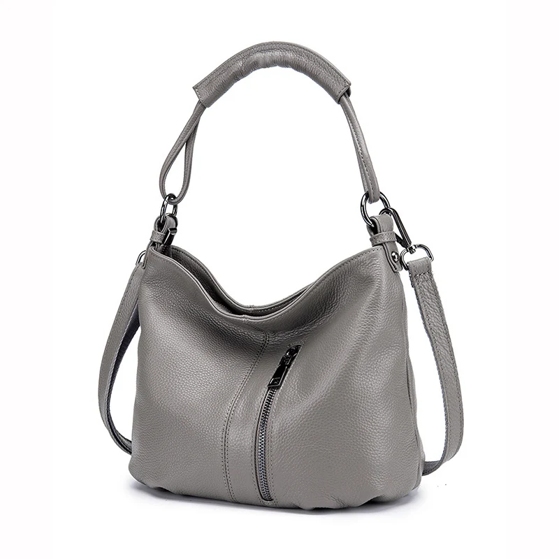 Мягкая кожаная сумка Хобо, женская сумка на плечо из натуральной кожи, Женская Повседневная сумка через плечо из натуральной воловьей кожи A433 - Цвет: Серый