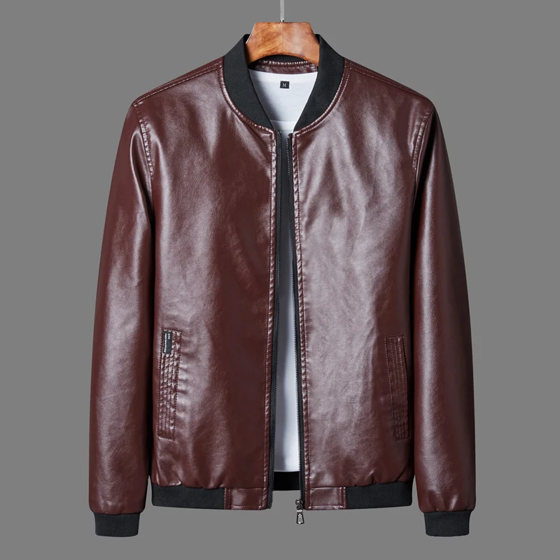 Осенне-зимнее мужское кожаное пальто корейские приталенные кожаные куртки размера плюс 8XL модная повседневная верхняя одежда для мужчин мотоциклетная куртка - Цвет: Красный