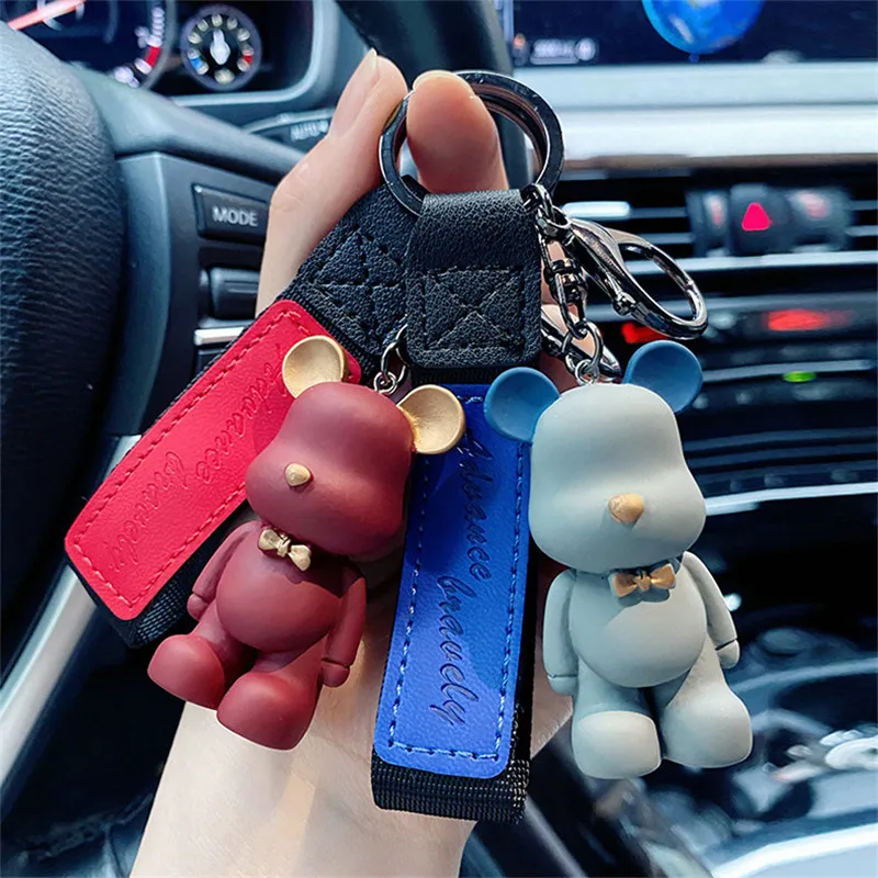 ChimCute-Porte-clés ours en PVC avec nœud, porte-clés animal de dessin animé Kawai, pendentif JOAdTosBag, porte-clés de voiture, cadeau de bijoux