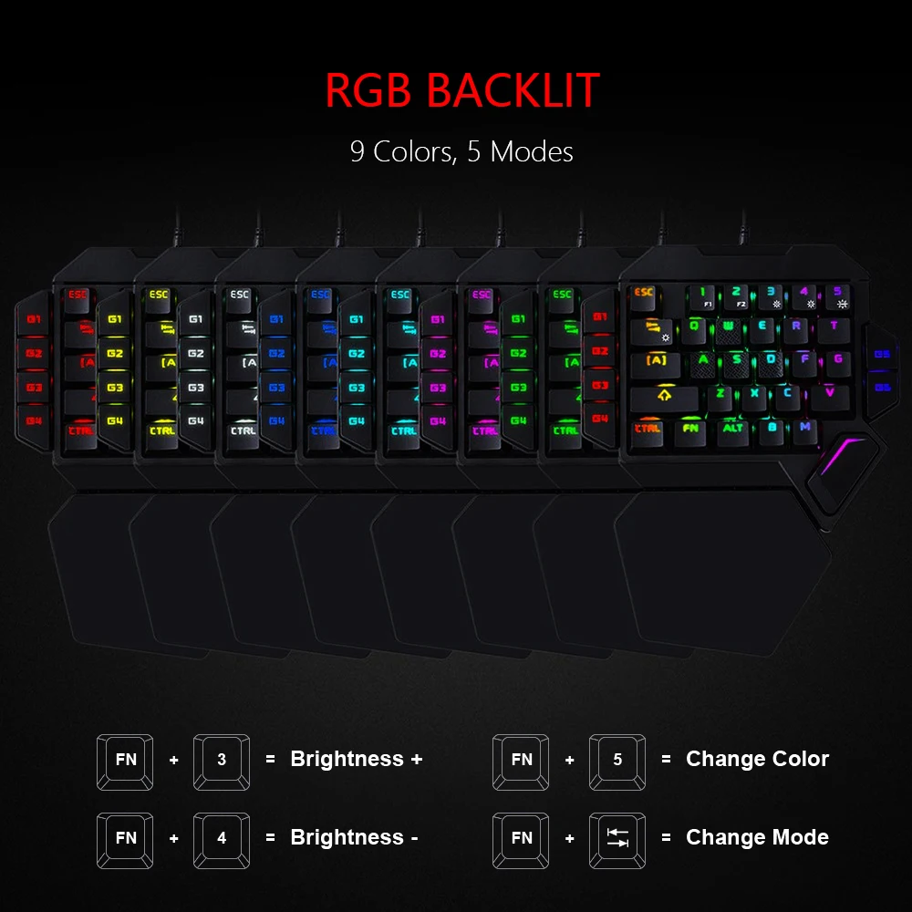 RedThunder teclado de juego de una sola mano RGB retroiluminado portátil Mini teclado de juegos control de juegos ergonómico para PC PS4 Xbox Gamer - Imagen 2