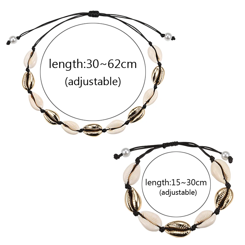 Ожерелье с раковинами и браслетом в богемном стиле, Природное золото, Seashell Cowrie, Очаровательное ожерелье s для женщин, чокер на веревке и цепочке, браслеты, летние украшения