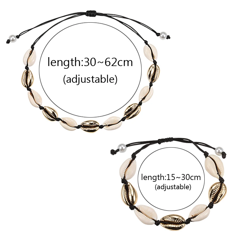 Shell Necklace&Bracelet Bohemia Nature Gold Seashell Cowrie Charm Necklaces For Women Choker Rope Chain Bracelets Summer Jewelry